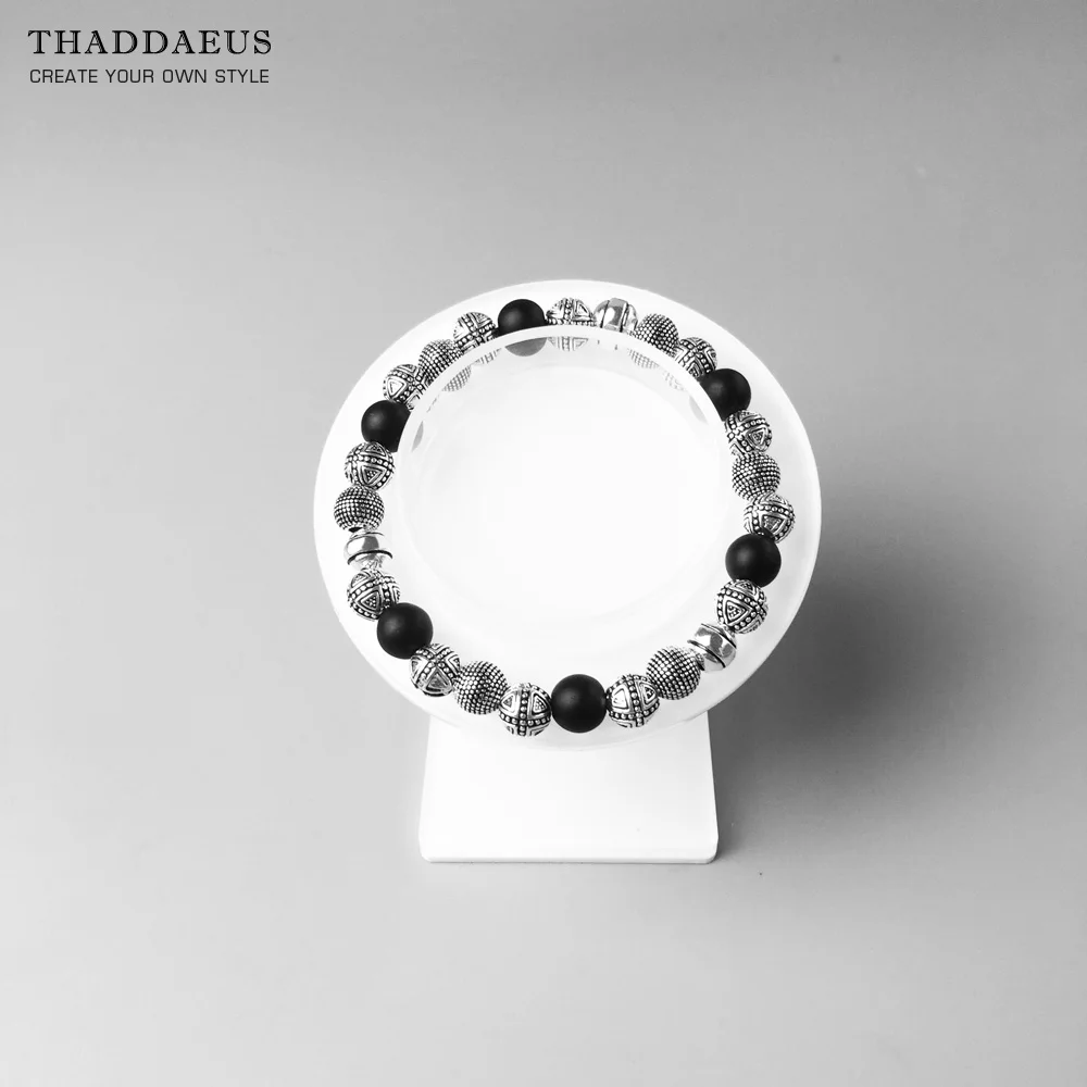 Obsidian Beads Silver Beads Bracelet for Men
