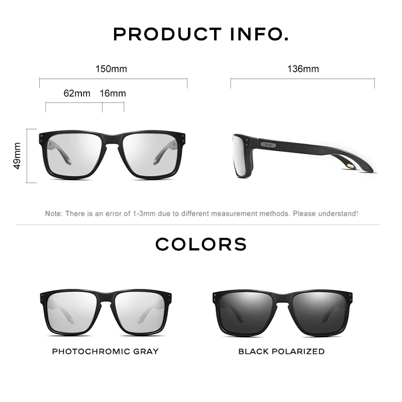 CAPONI Sunglasses For Men Polarized Photochromic Square Frame
