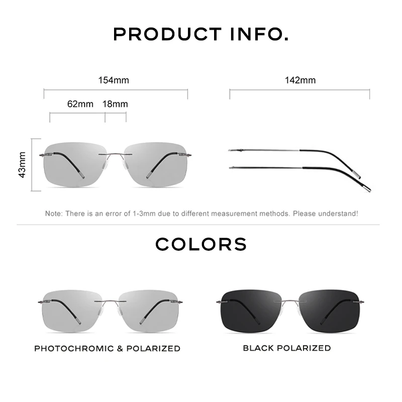 CAPONI Polarized Rimless Classic Design Sunglasses