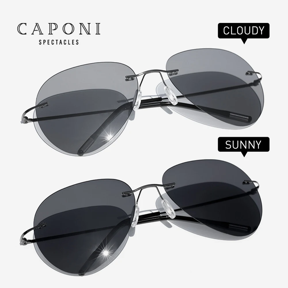 CAPONI Rimless Aviator Sunglasses For Men