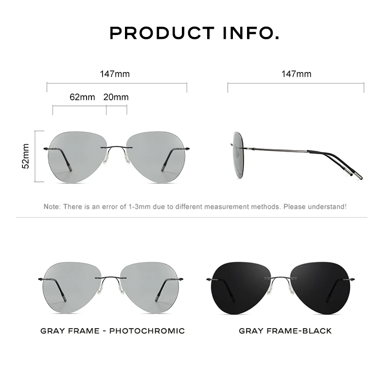CAPONI Rimless Aviator Sunglasses For Men