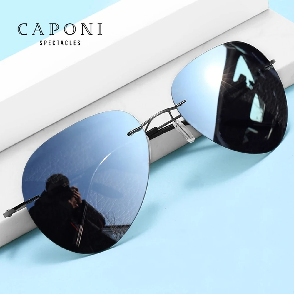 CAPONI Rimless Aviator Sunglasses For Men
