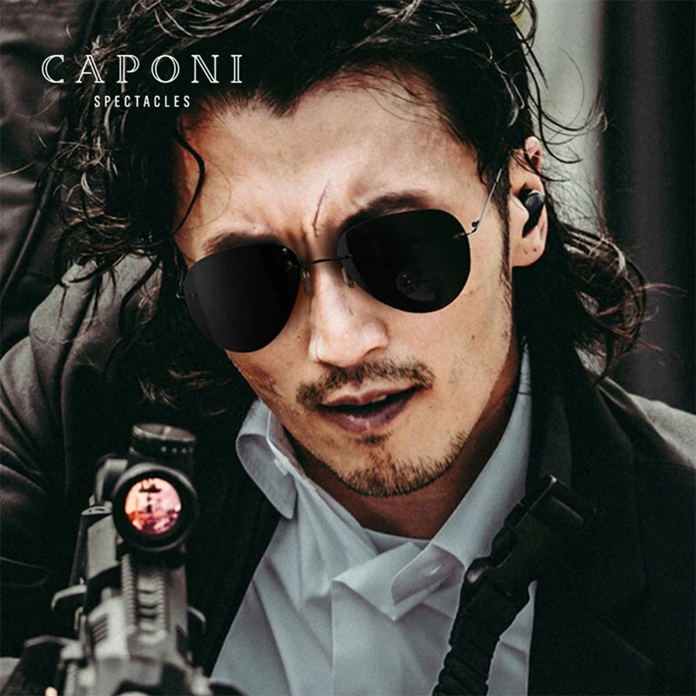 CAPONI Rimless Aviator Sunglasses For Men