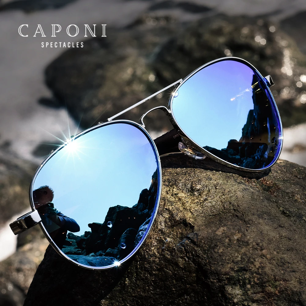 Blue Mirror Polarized CAPONI Aviator Sunglasses
