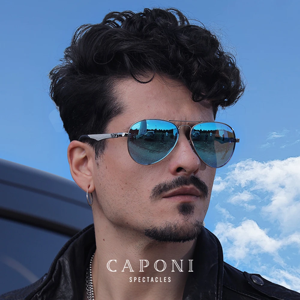 Blue Mirror Polarized CAPONI Aviator Sunglasses