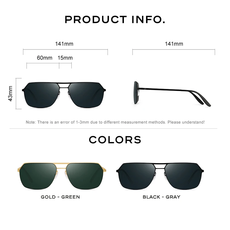 Square Polarized Sunglasses Nylon Lens UV Protect
