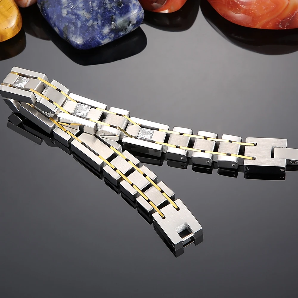 Gold Plated Stainless Steel Chain Bracelet for Men