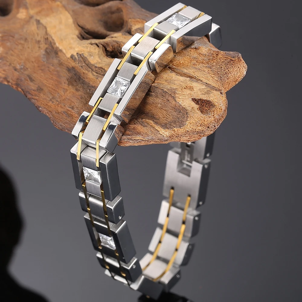 Gold Plated Stainless Steel Chain Bracelet for Men