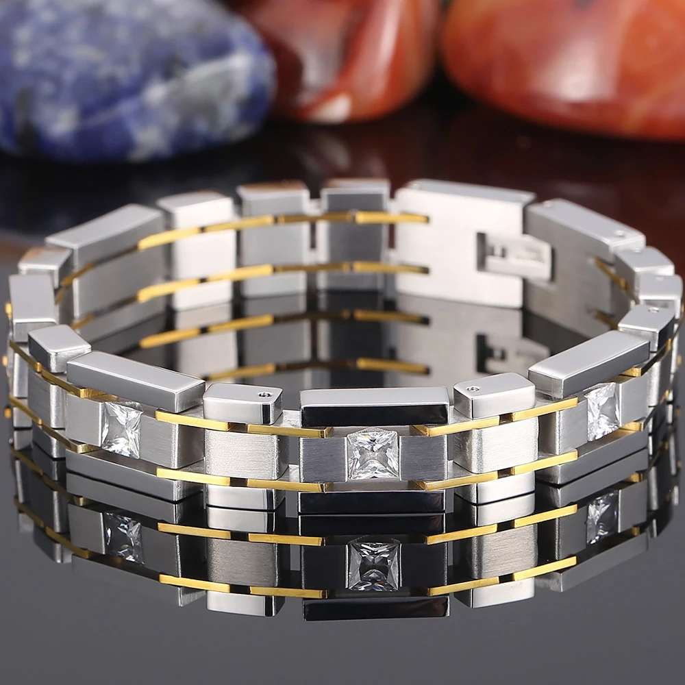 Gold Plated Stainless Steel Chain Bracelet for Men
