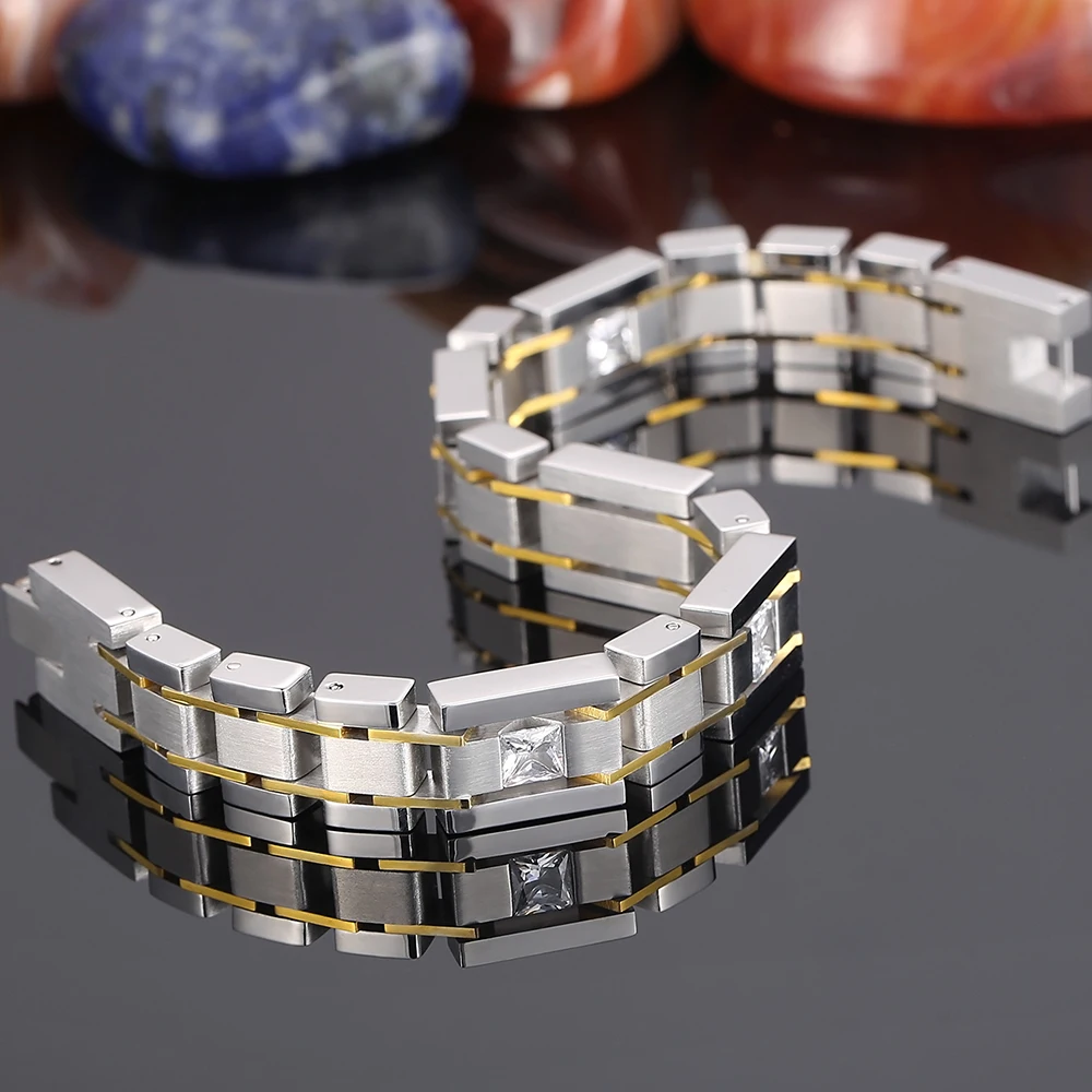 Gold Plated Stainless Steel Chain Bracelet for Men