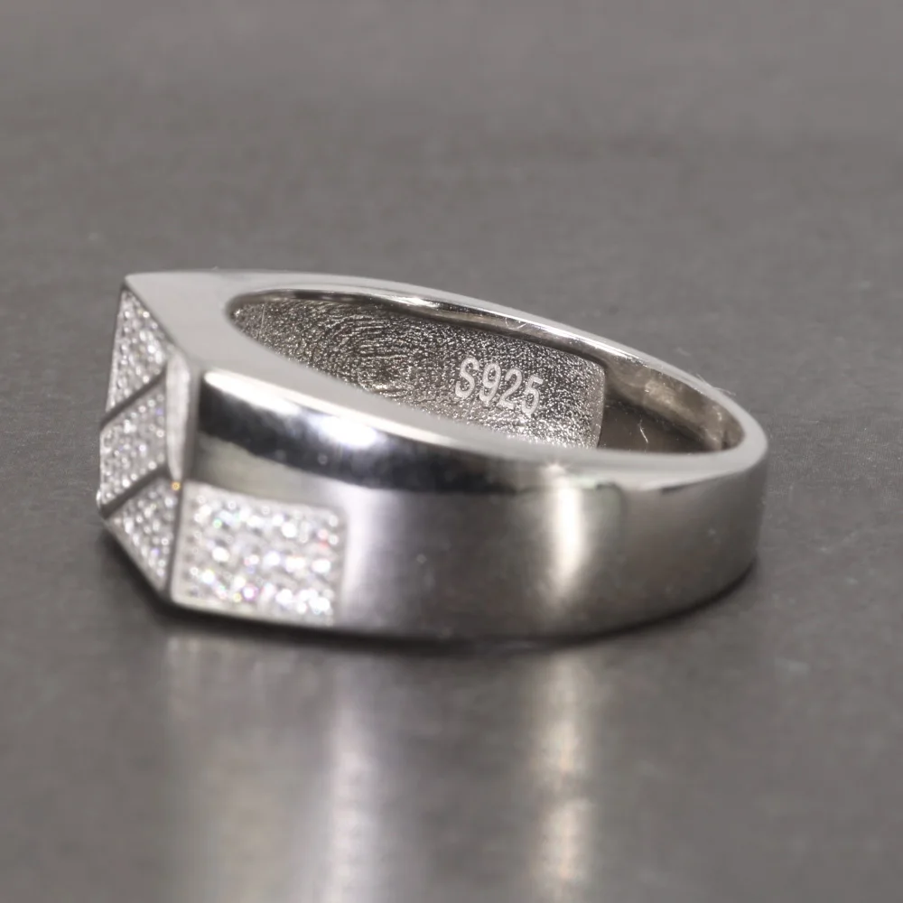 Sterling Silver Ring with Micropave White Zircon for Men