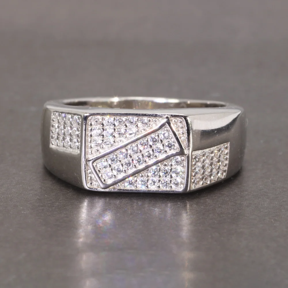 Sterling Silver Ring with Micropave White Zircon for Men