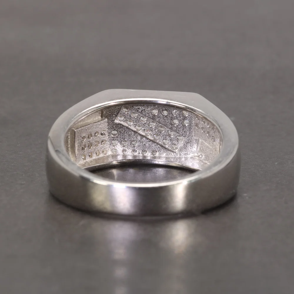 Sterling Silver Ring with Micropave White Zircon for Men
