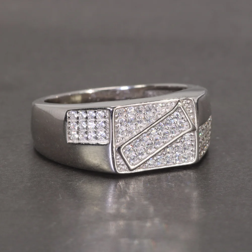 Sterling Silver Ring with Micropave White Zircon for Men