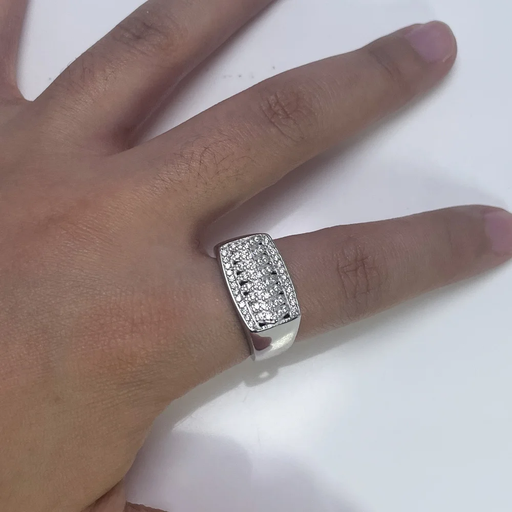 Sterling Silver Men's High Polish Micro Pave Wedding Band