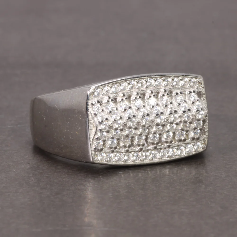 Sterling Silver Men's High Polish Micro Pave Wedding Band