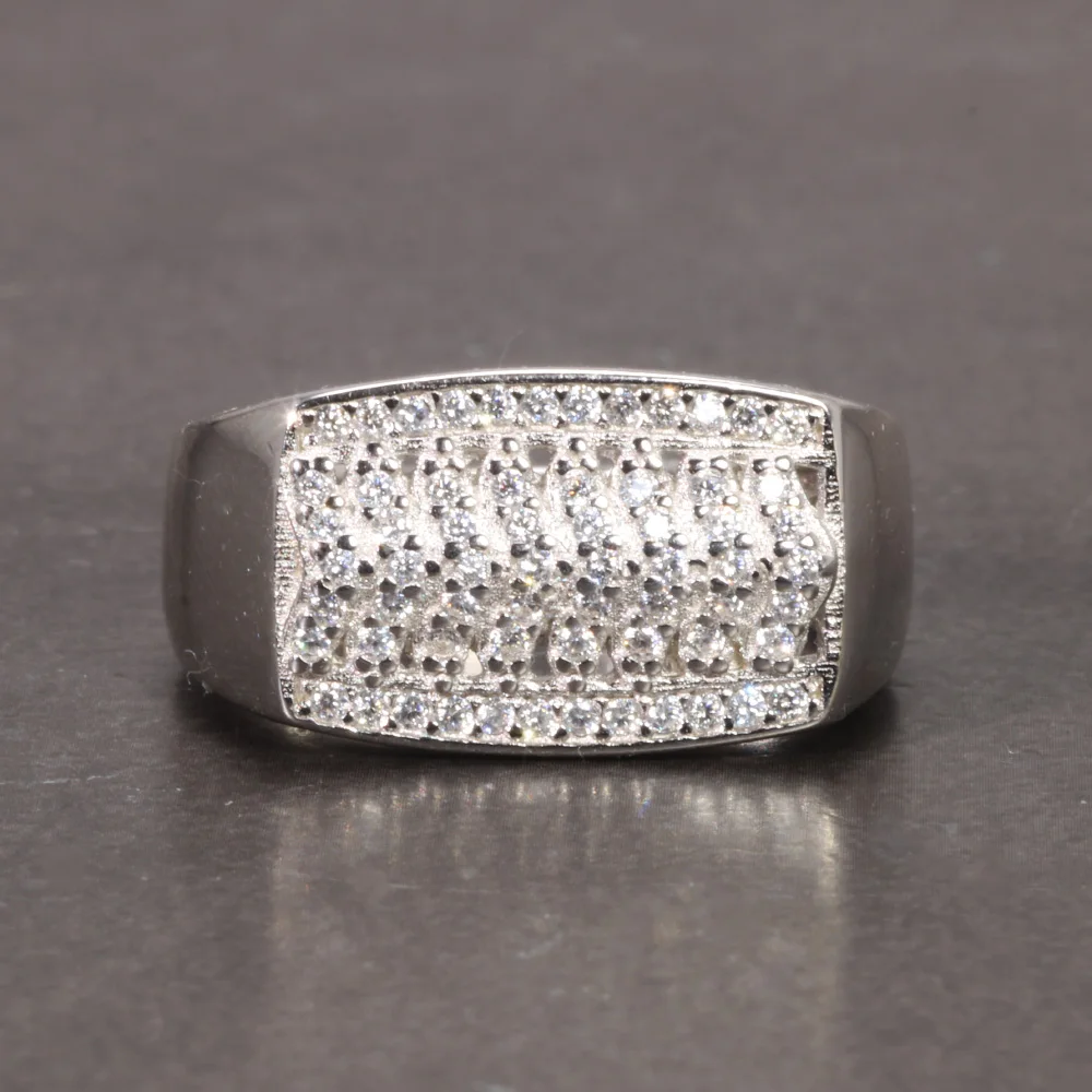 Sterling Silver Men's High Polish Micro Pave Wedding Band