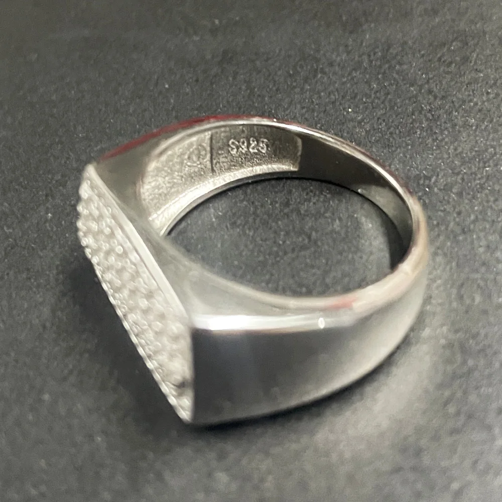 Sterling Silver Men's High Polish Micro Pave Wedding Band
