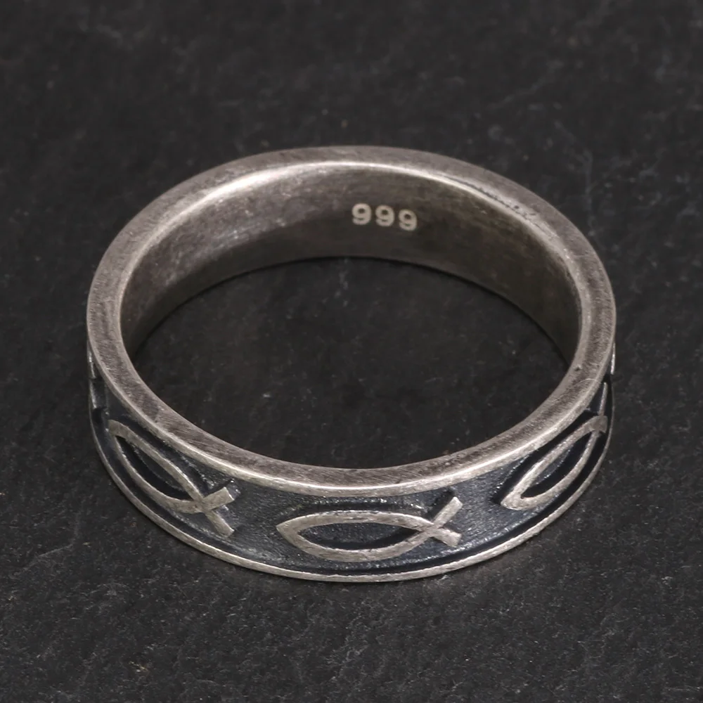 Jesus Ring 999 Sterling Silver 7 Fishes