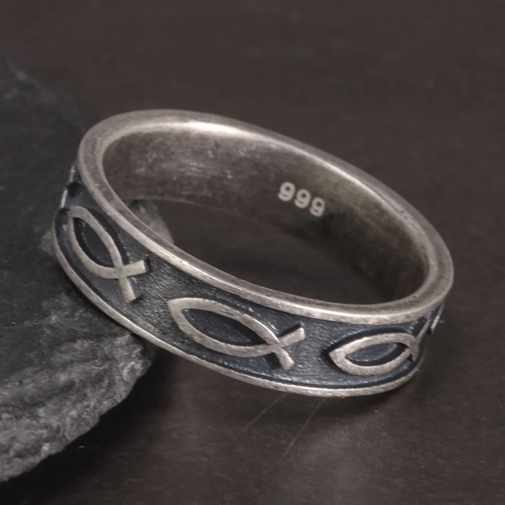 Jesus Ring 999 Sterling Silver 7 Fishes