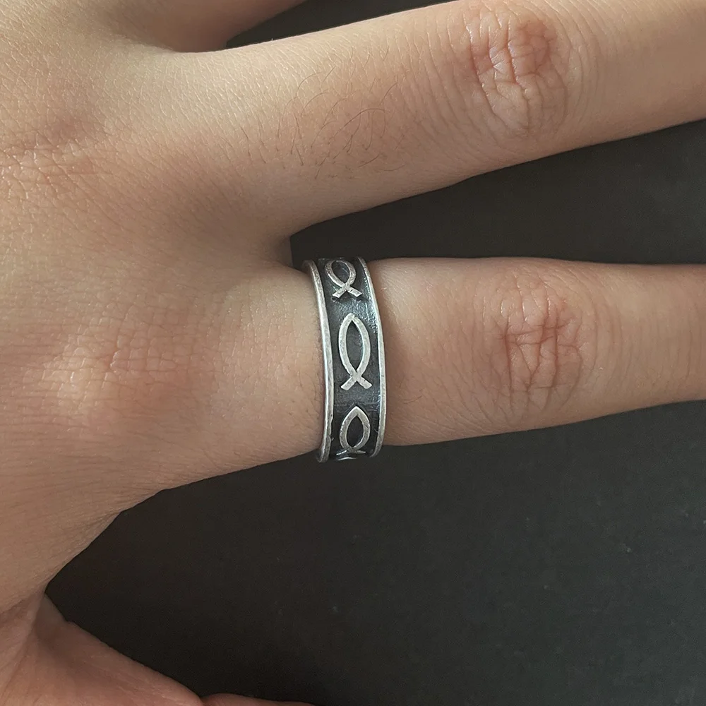 Jesus Ring 999 Sterling Silver 7 Fishes