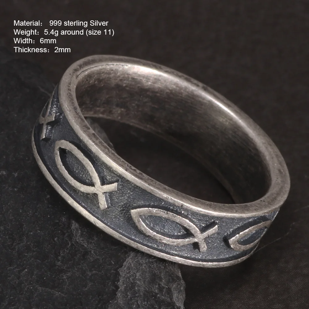 Jesus Ring 999 Sterling Silver 7 Fishes
