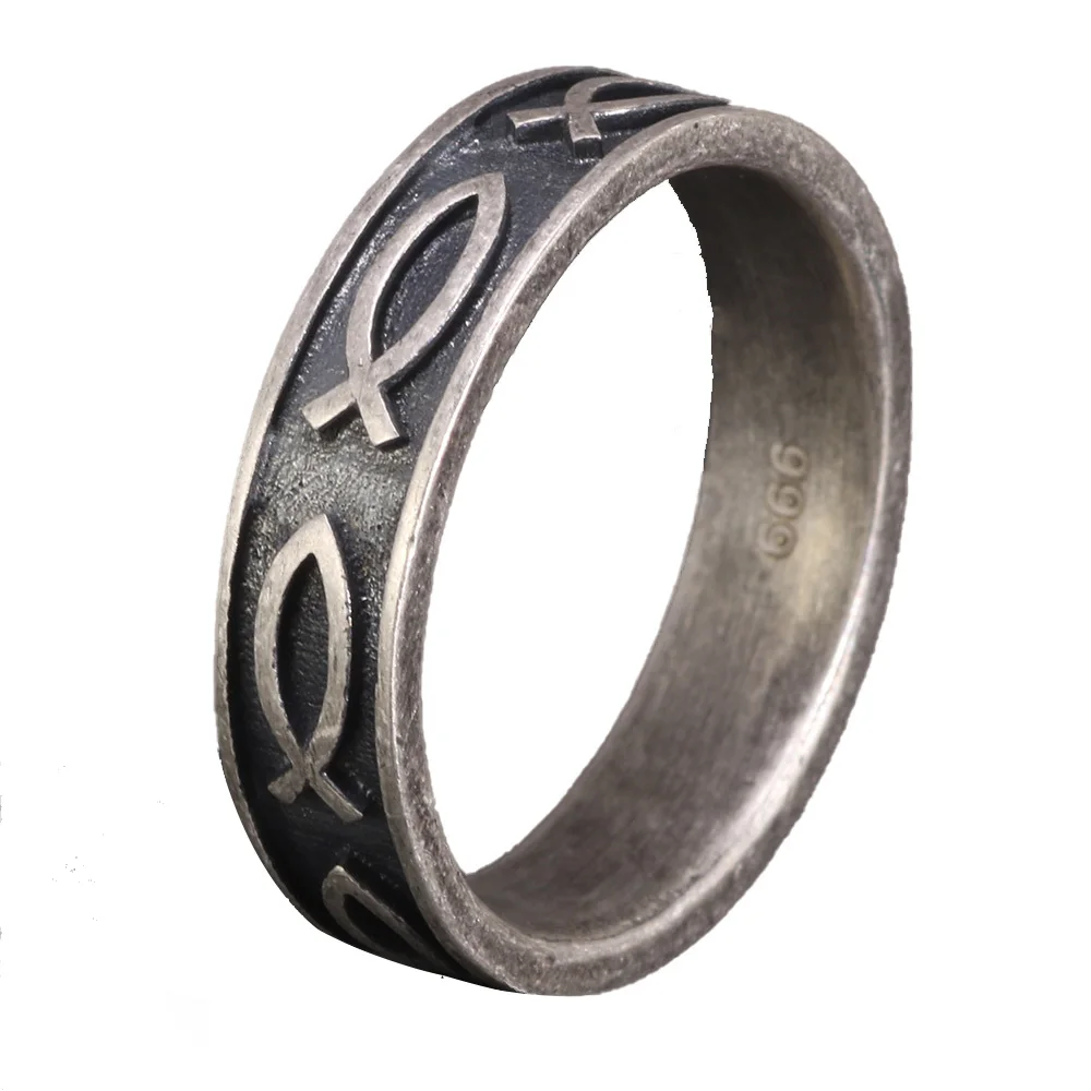 Jesus Ring 999 Sterling Silver 7 Fishes