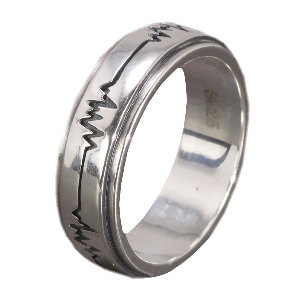 Genuine 925 Sterling Silver Spinner Band Ring
