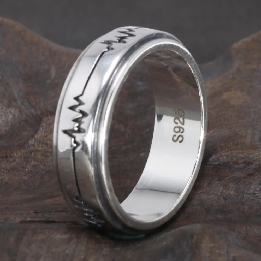 Genuine 925 Sterling Silver Spinner Band Ring