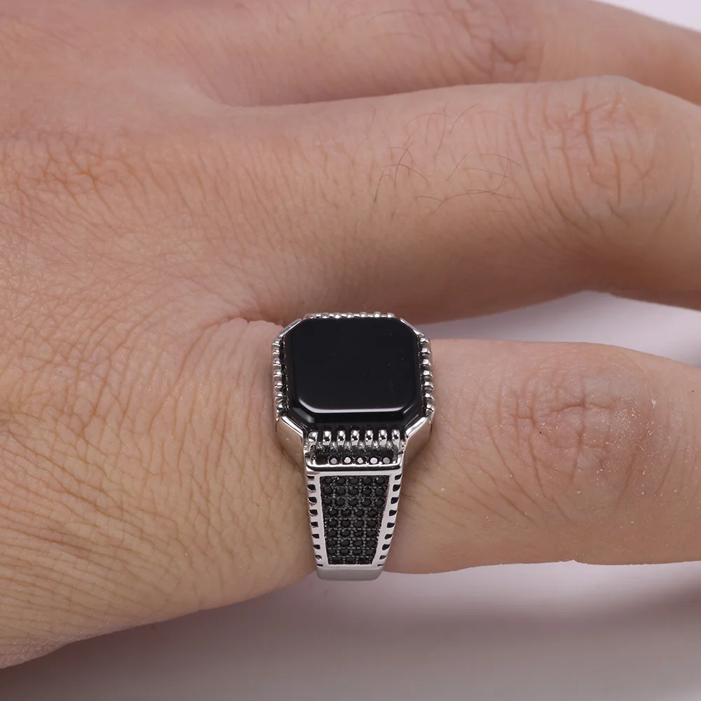 Vintage Turkish Black Onyx Ring 925 Silver