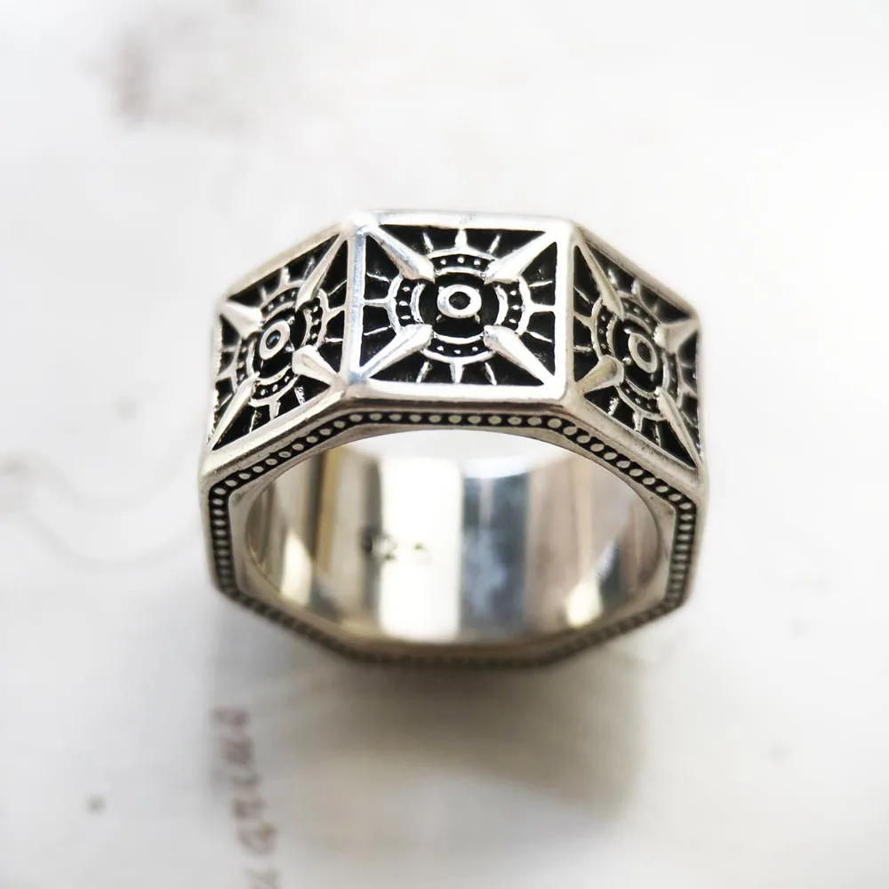 Vintage Compass Angular Black Ring of Power