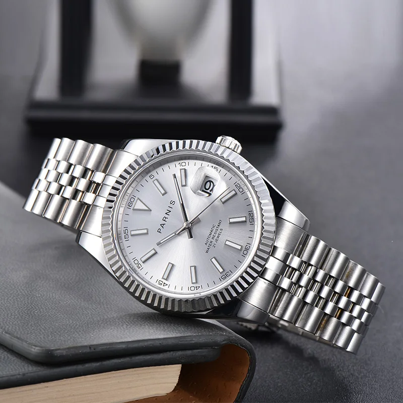Calendar Silver Dial Automatic Men's PARNIS Watch