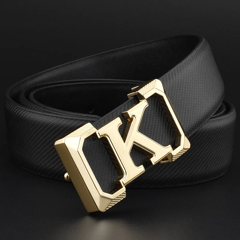 White Men's Leather K Belt Buckle