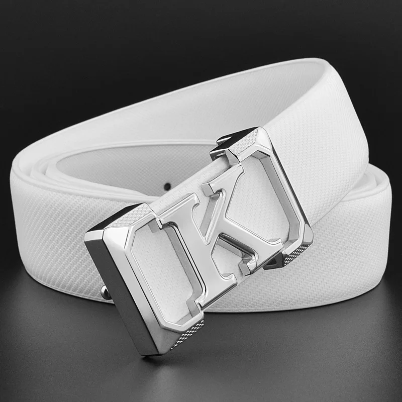 White Men's Leather K Belt Buckle