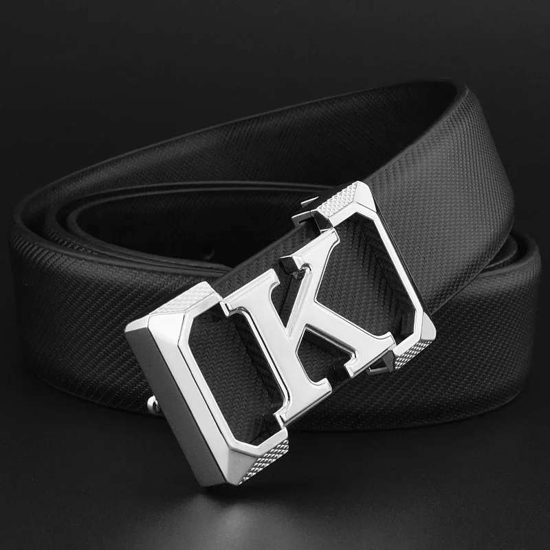 White Men's Leather K Belt Buckle