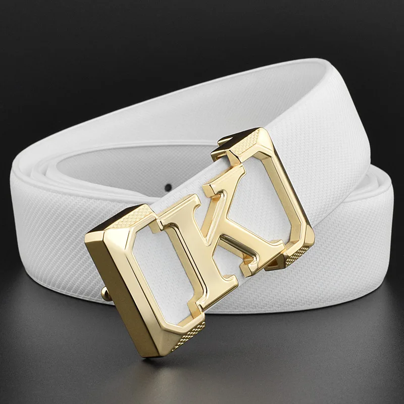 White Men's Leather K Belt Buckle