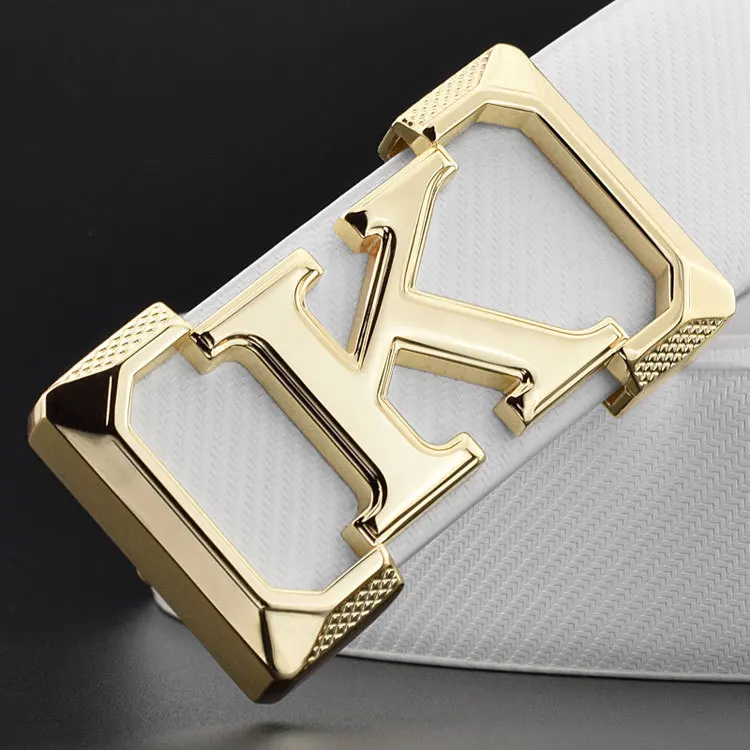 White Men's Leather K Belt Buckle
