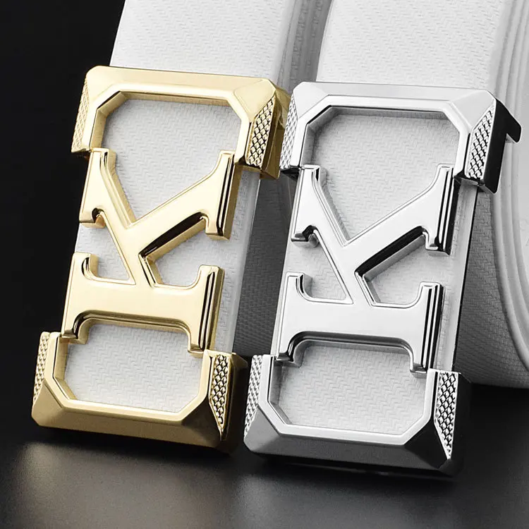 White Men's Leather K Belt Buckle