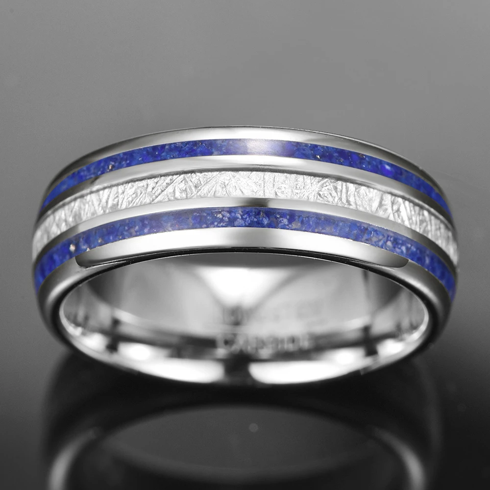 8mm Lapis Lazuli Tungsten Meteorite Ring