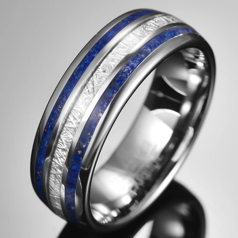 8mm Lapis Lazuli Tungsten Meteorite Ring