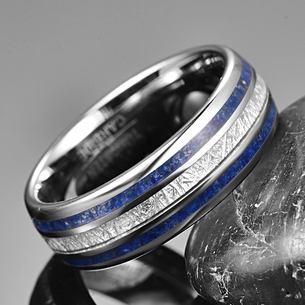 8mm Lapis Lazuli Tungsten Meteorite Ring