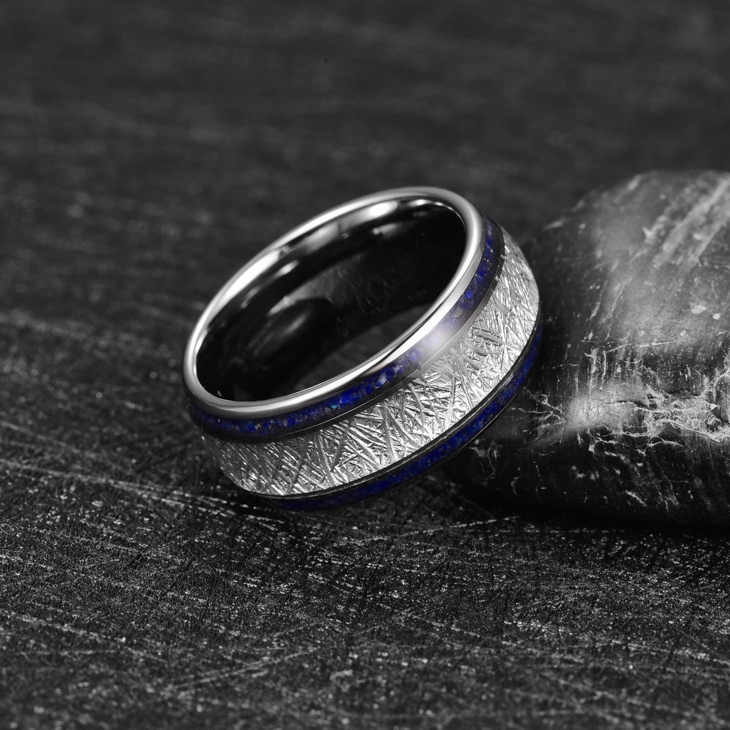 8mm Lapis Lazuli Tungsten Meteorite Ring