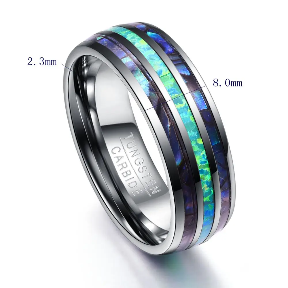 Blue Opal Abalone Shell Inlay Tungsten Ring
