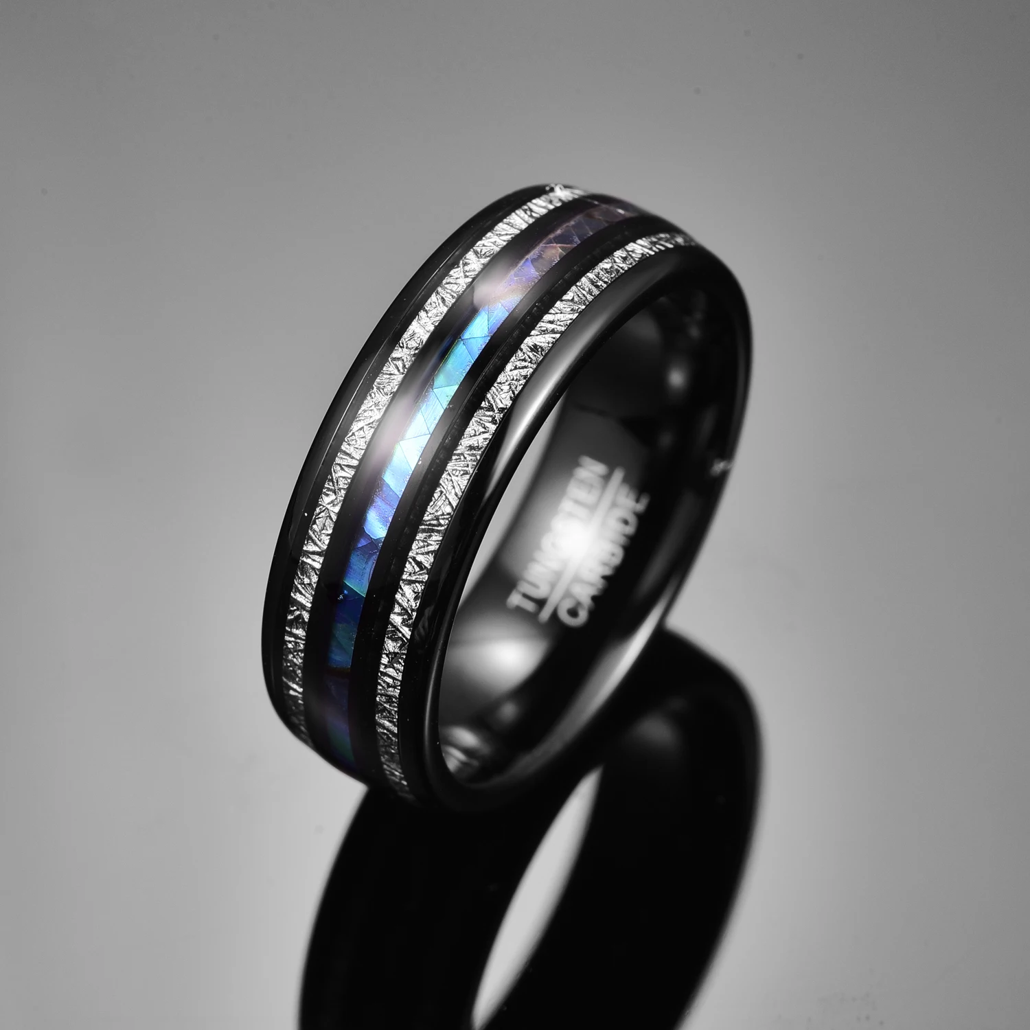 Meteorite Abalone Shell Dome Tungsten Ring