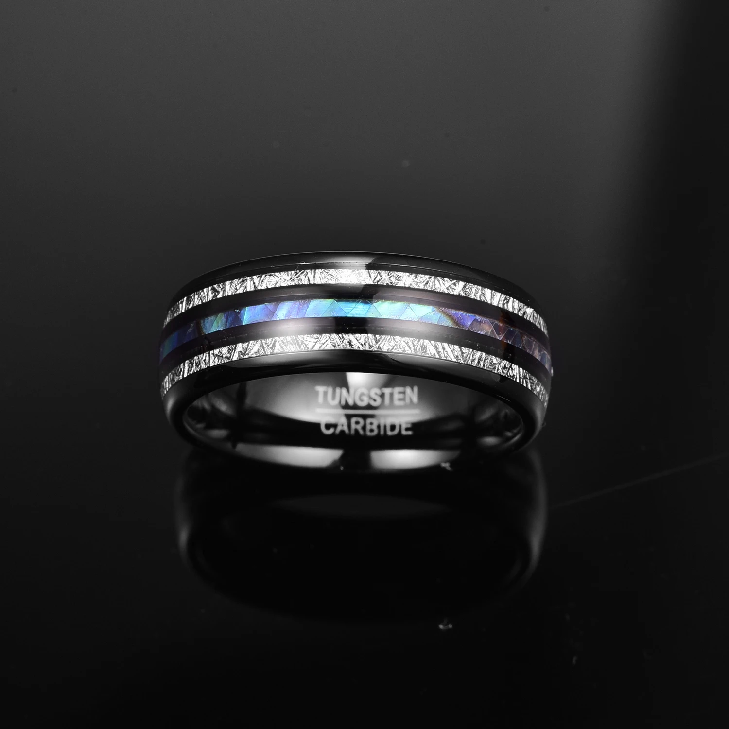 Meteorite Abalone Shell Dome Tungsten Ring