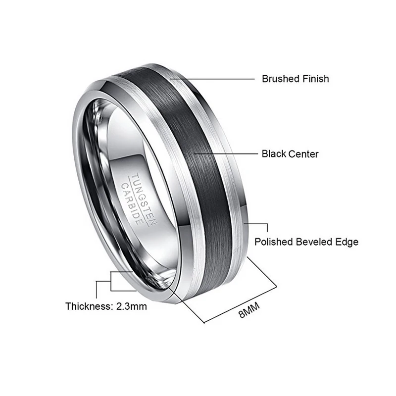 Brushed Silver and Black Tungsten Ring