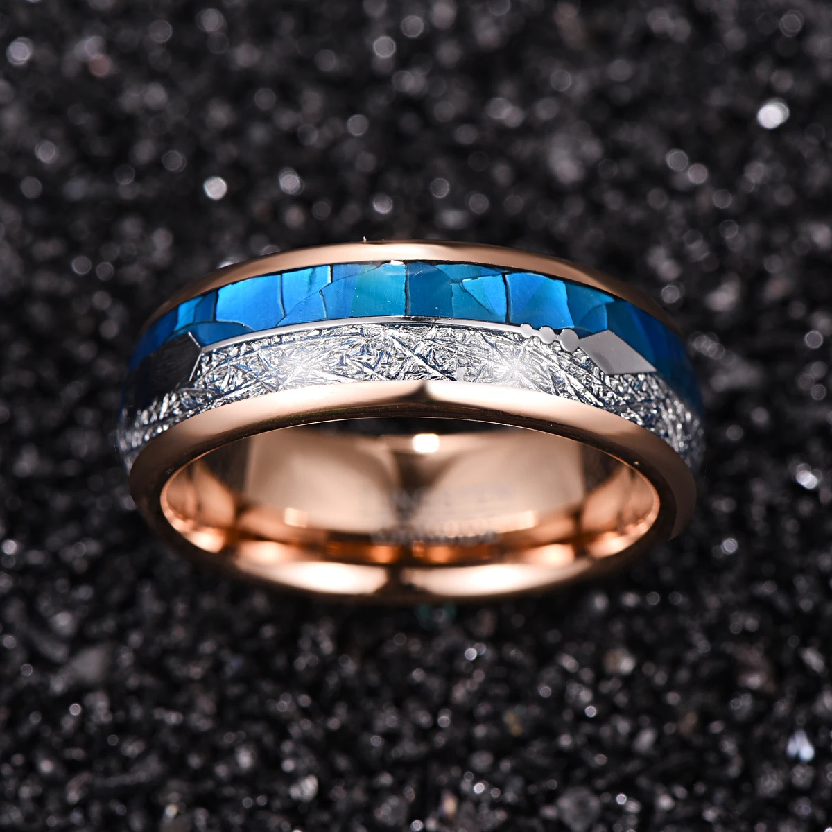 Gold Plating Blue Shell Meteorite Arrow Tungsten Ring