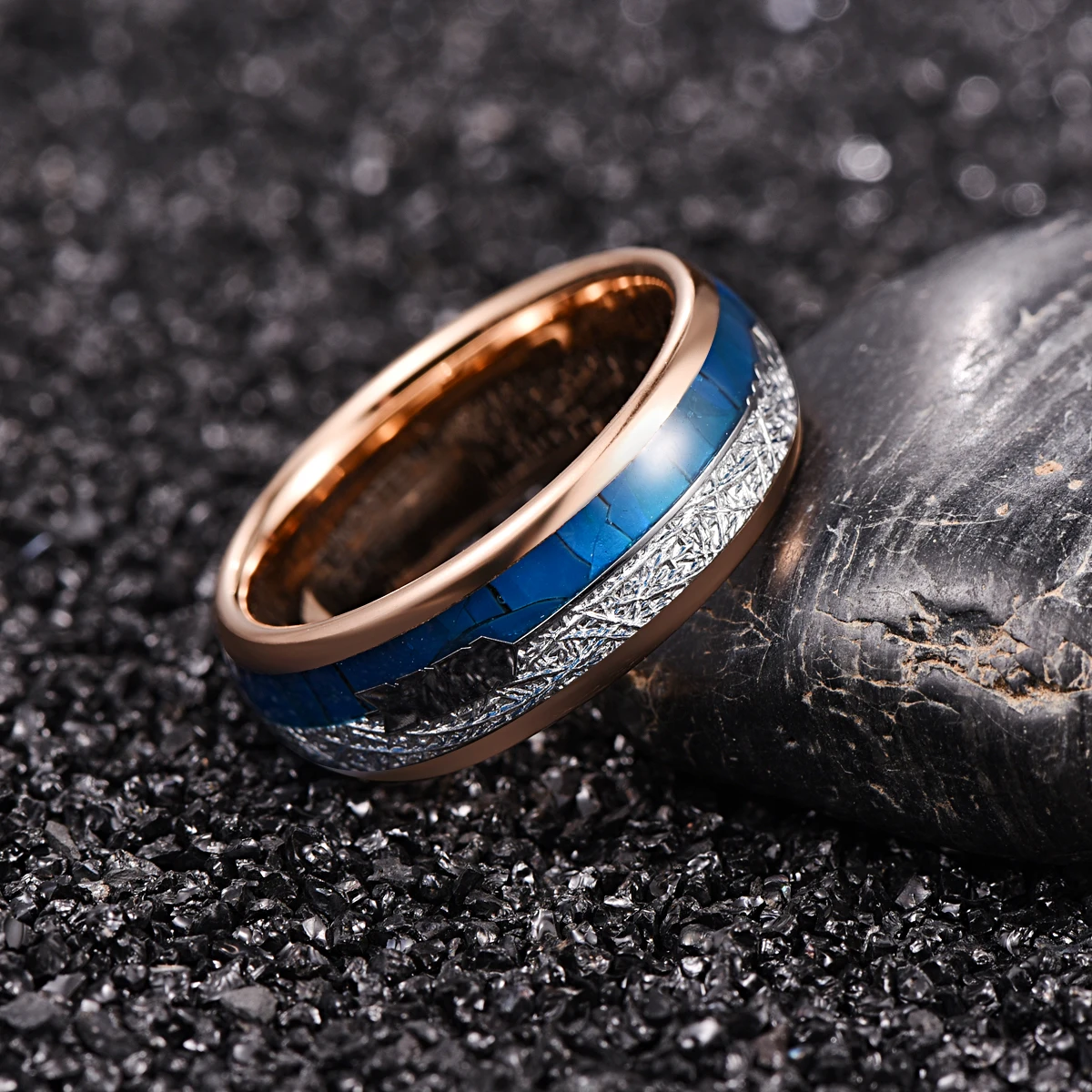 Gold Plating Blue Shell Meteorite Arrow Tungsten Ring