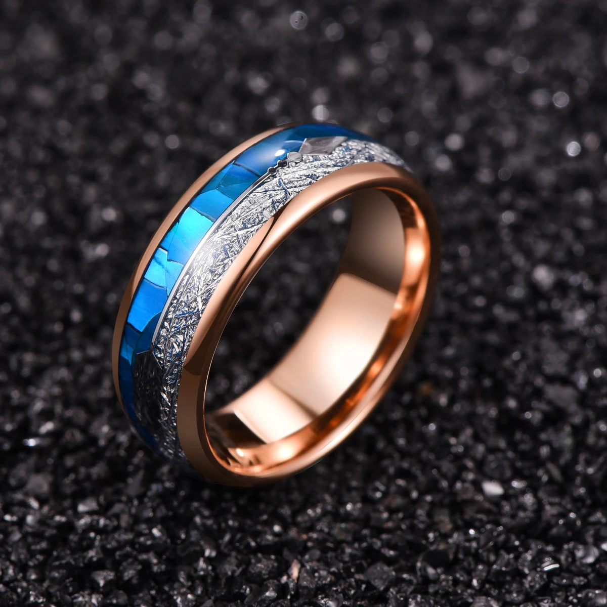 Gold Plating Blue Shell Meteorite Arrow Tungsten Ring