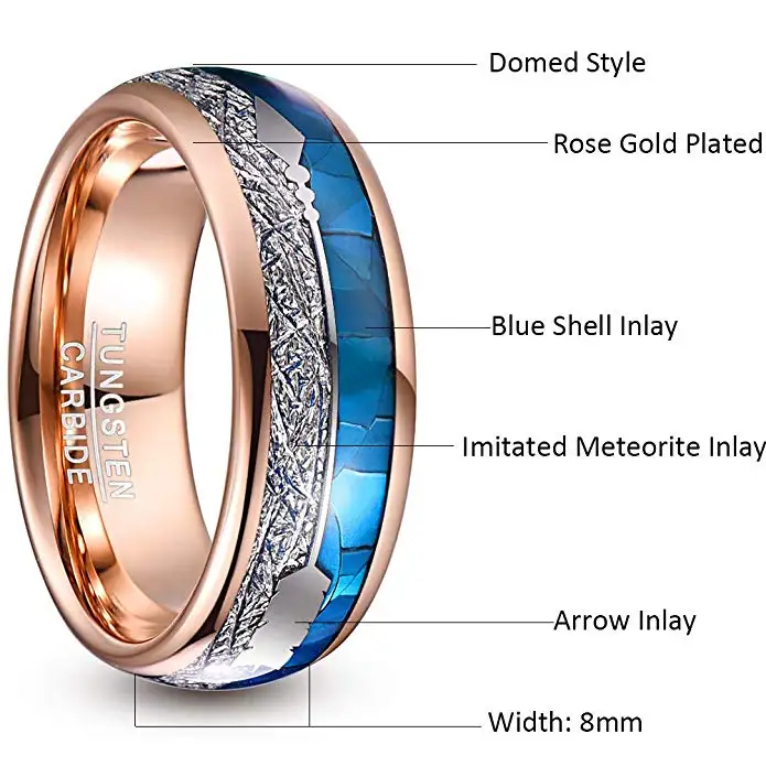 Gold Plating Blue Shell Meteorite Arrow Tungsten Ring